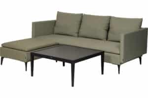 Hunter sofagruppe 3-seter med sjeselong og bord – Sunbrella almond